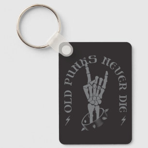 OLD PUNKS NEVER DIE - Retro Skeleton Rock On Hand  Keychain