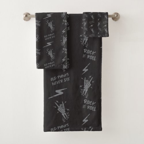 Old Punks Never Die Skeleton Rock On Gothic  Bath Towel Set