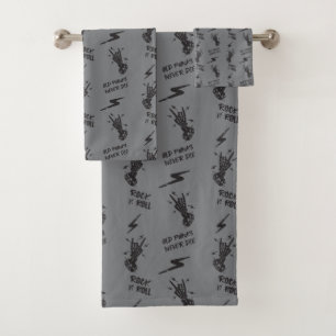 Old Punks Never Die Skeleton Rock On Gothic  Bath Towel Set