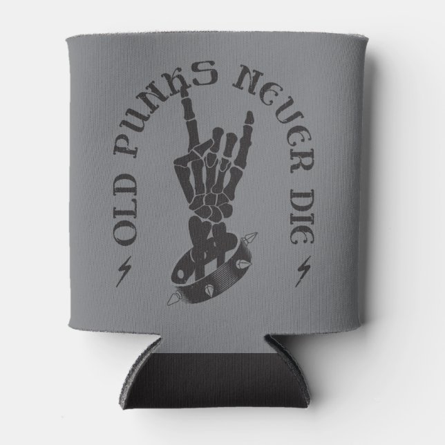 Old Punks Never Die Skeleton Rock On Gothic  Can Cooler (Front)