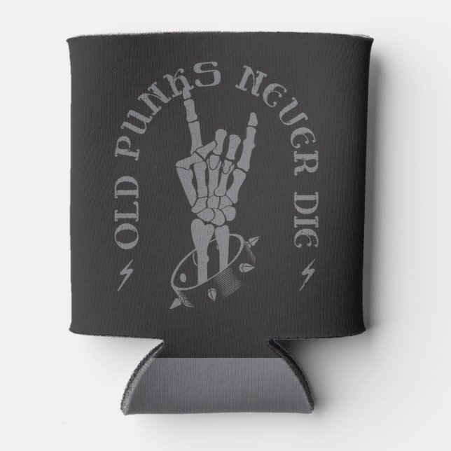 Old Punks Never Die Skeleton Rock On Gothic  Can Cooler (Front)