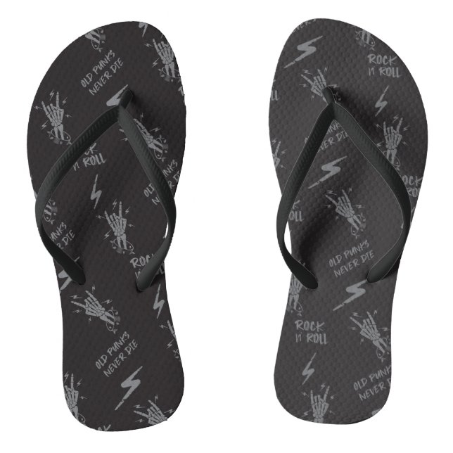 Old Punks Never Die Skeleton Rock On Gothic  Flip Flops (Footbed)