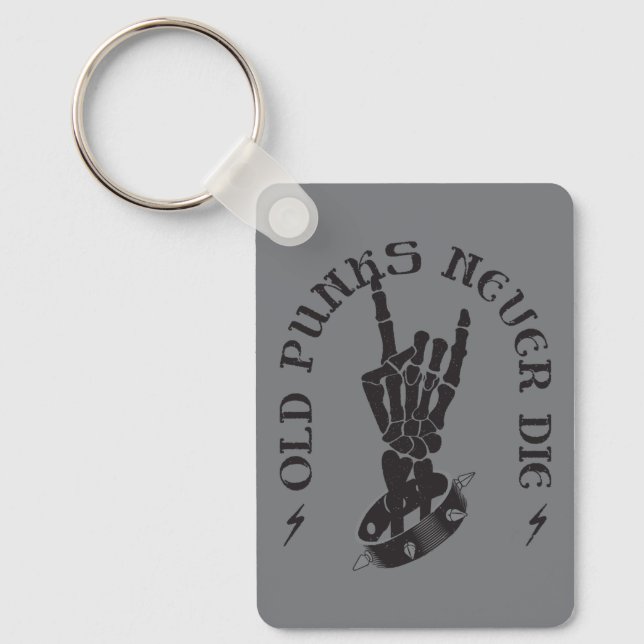 Old Punks Never Die Skeleton Rock On Gothic  Keychain (Front)