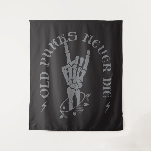 Old Punks Never Die Skeleton Rock On Gothic  Tapestry (Front)
