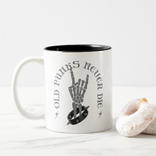 Old Punks Never Die Skeleton Rock On Gothic  Two_Tone Coffee Mug