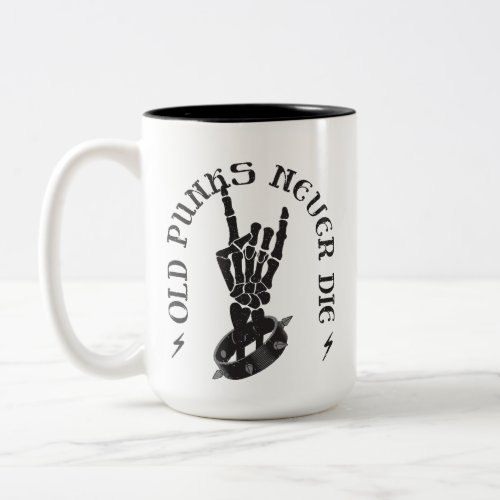 Old Punks Never Die Skeleton Rock On Gothic  Two_Tone Coffee Mug