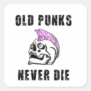 Old Punks Never Die Skull, Punk Professional Card Square Sticker