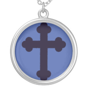 Old purple christian cross silver plated necklace
