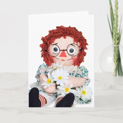 old rag doll and daisy bouquet friend thank you card