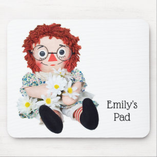 old rag doll with daisies mouse pad