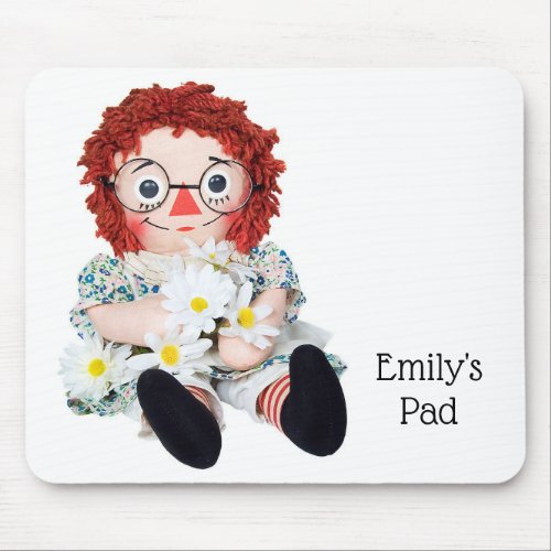 old rag doll with daisies mouse pad