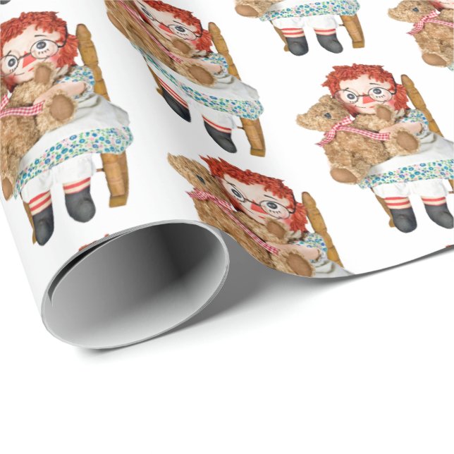 old rag doll with teddy bear wrapping paper (Roll Corner)