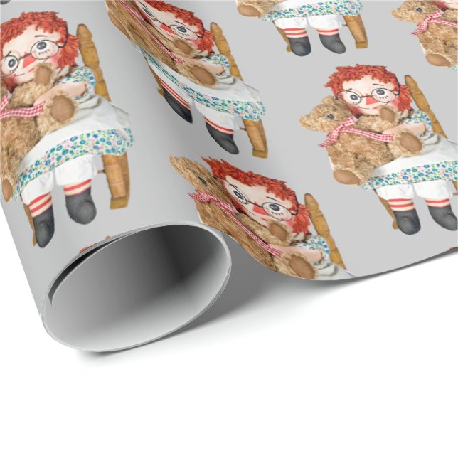 old rag doll with teddy bear wrapping paper (Roll Corner)