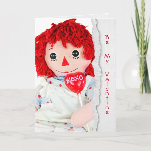 old rag doll with Valentine heart lollipop Card