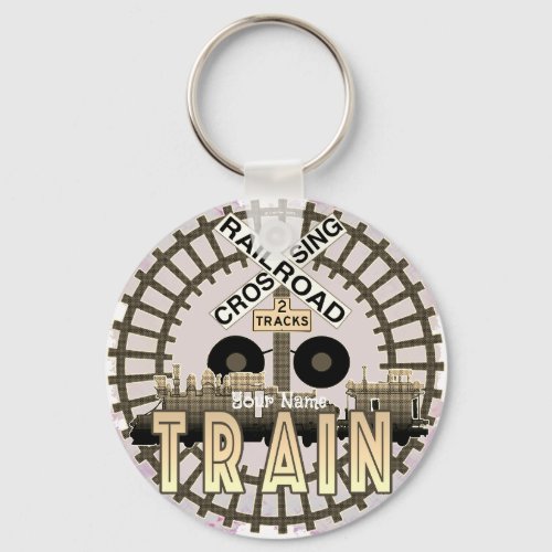 Old Railroad Train custom name  Keychain