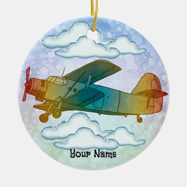 Old Rainbow Plane Ceramic Ornament (Front)