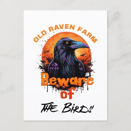 Old Raven Farm Beware of the Birds Spooky Postcard