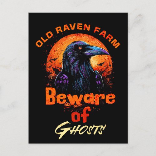 Old Raven Farm Crow Beware of Ghosts Spooky Postcard