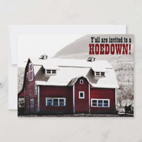 Old Red Barn Country Style Hoedown Barn Raising Invitation