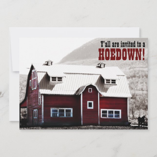 Old Red Barn Country Style Hoedown Barn Raising Invitation (Front)