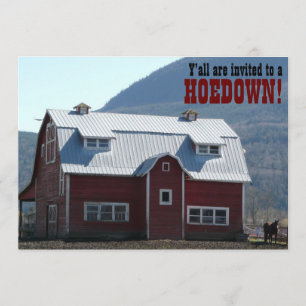 Old Red Barn Country Style Hoedown Barn Raising Invitation