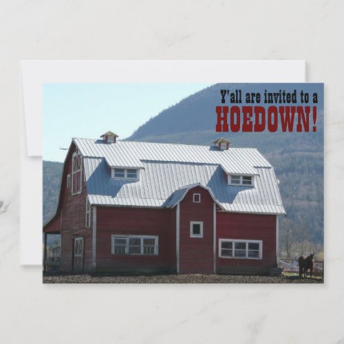 Old Red Barn Country Style Hoedown Barn Raising Invitation