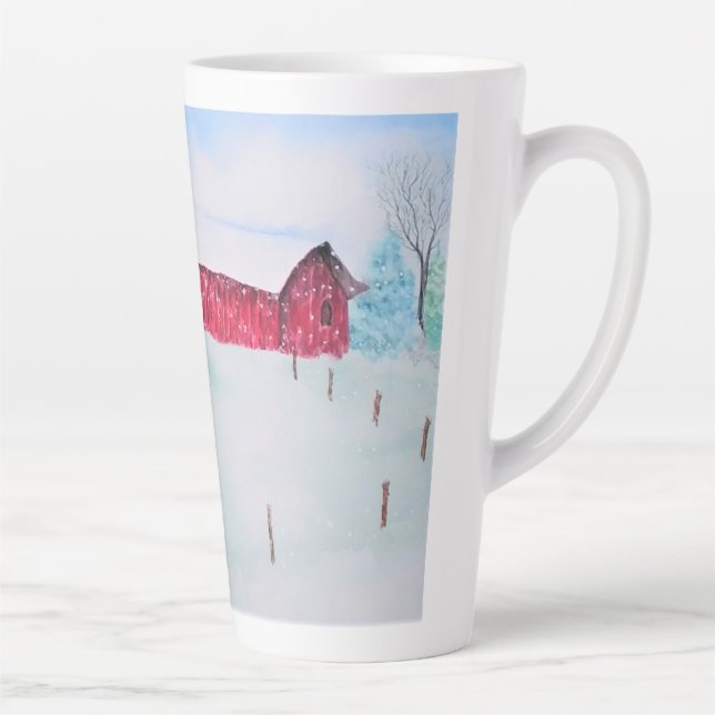 Old Red Barn in  Snow Latte Mug (Right)