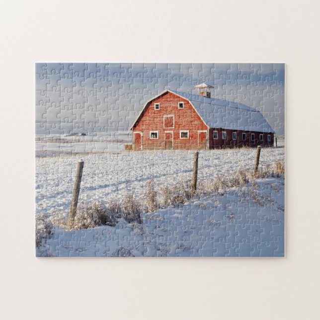 Old Red Barn in Winter Wonderland Jigsaw Puzzle (Horizontal)