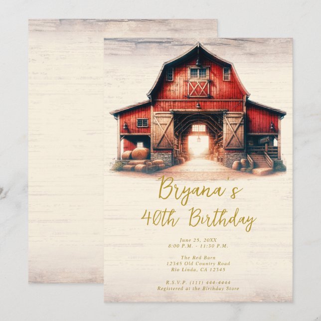 Old Red Barn Rustic Country Birthday Party  Invitation (Front/Back)