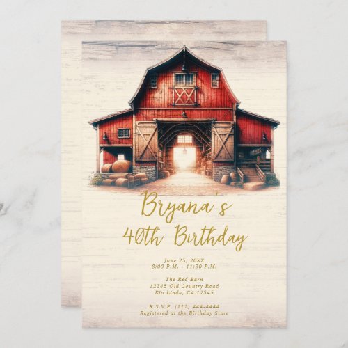Old Red Barn Rustic Country Birthday Party  Invitation