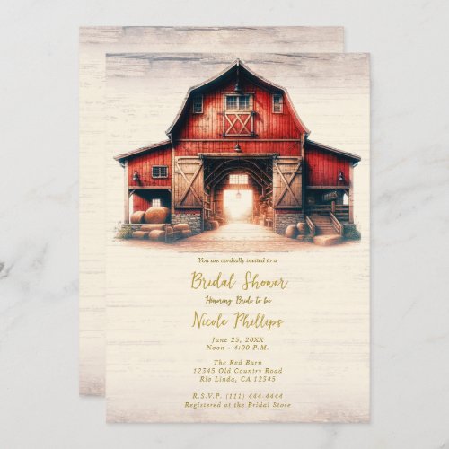 Old Red Barn Rustic Country Bridal Shower  Invitation