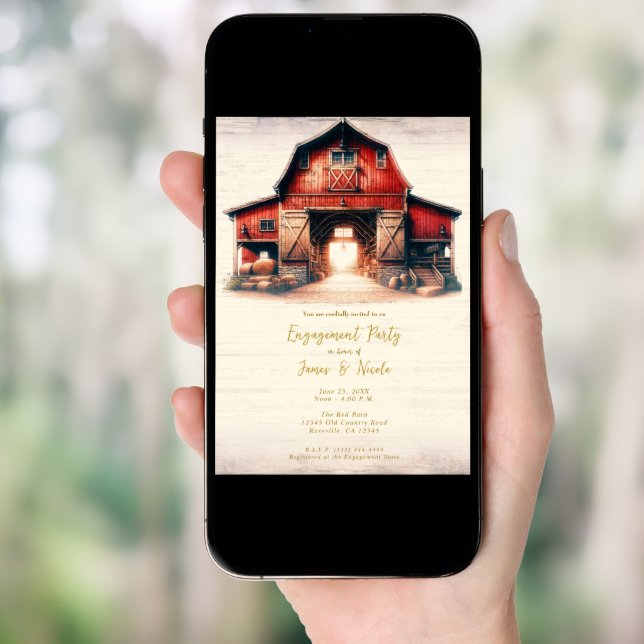 Old Red Barn Rustic Country Engagement Party Invitation (Front Digital)