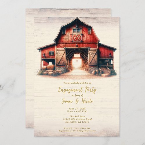 Old Red Barn Rustic Country Engagement Party Invitation