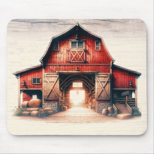 Old Red Barn Rustic Country  Mouse Pad