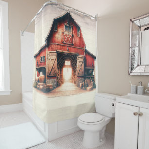 Old Red Barn Rustic Country  Shower Curtain