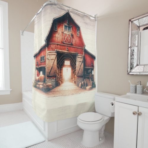 Old Red Barn Rustic Country  Shower Curtain