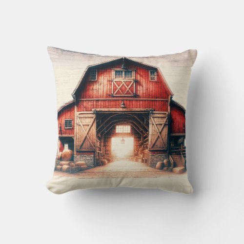 Old Red Barn Rustic Country  Throw Pillow