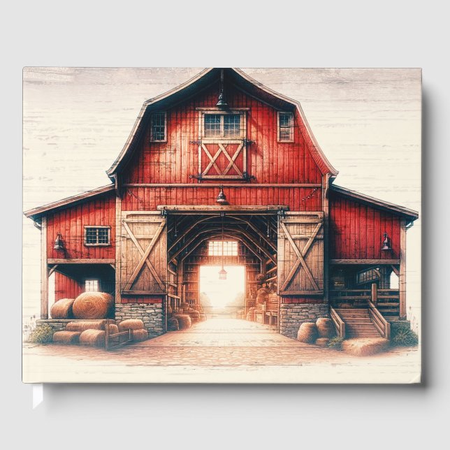 Old Red Barn Rustic Country Wedding Guest Book (Front)