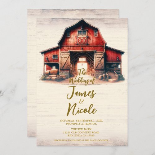 Old Red Barn Rustic Country Wedding Invitation
