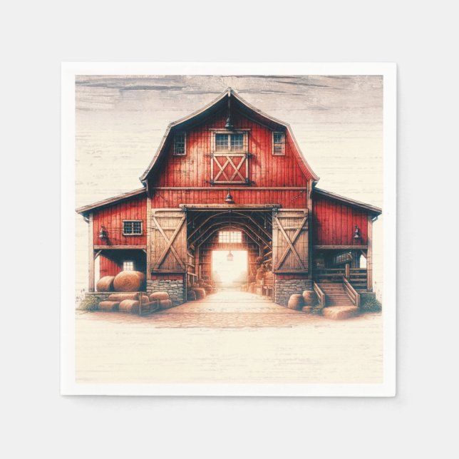 Old Red Barn Rustic Country Wedding Napkins (Front)