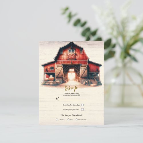 Old Red Barn Rustic Country Wedding RSVP  Invitation