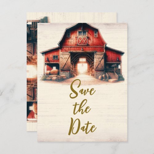 Old Red Barn Rustic Country Wedding Save the Date  Announcement Postcard