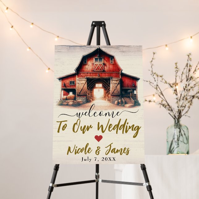 Old Red Barn Rustic Country Wedding Welcome  Foam Board (In Situ (Stand))