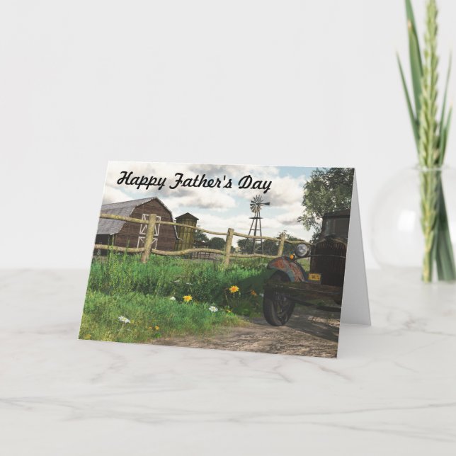 Old Red Barn & Rusty Truck Father's Day Card (Front)