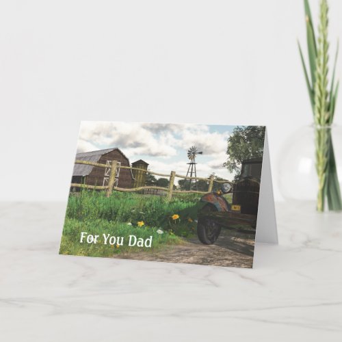 Old Red Barn  Rusty Truck Fathers Day Card