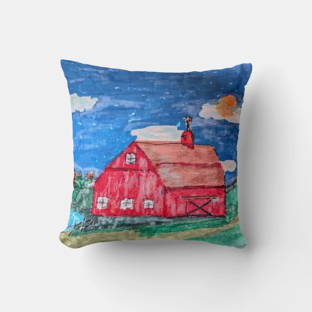 Old Red Barn Throw Pillow (Front)