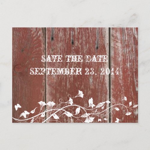 Old Red Barn Wood Save the Date Announcement Postcard