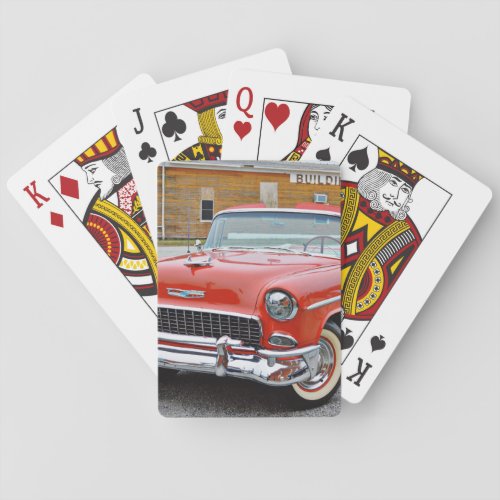 Old Red Bel Air Convertible Close Up  Poker Cards