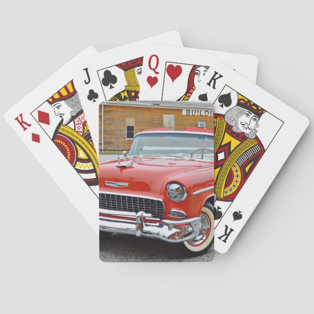 Old Red Bel Air Convertible Close Up  Poker Cards (Back)