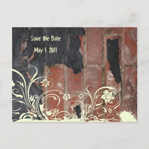 Old Red Brick Save the Date Announcement Postcard